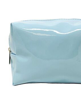 Sky Blue Womens Patent Vegan Leather Makeup Travel Essentials Cosmetic Bag NEW
